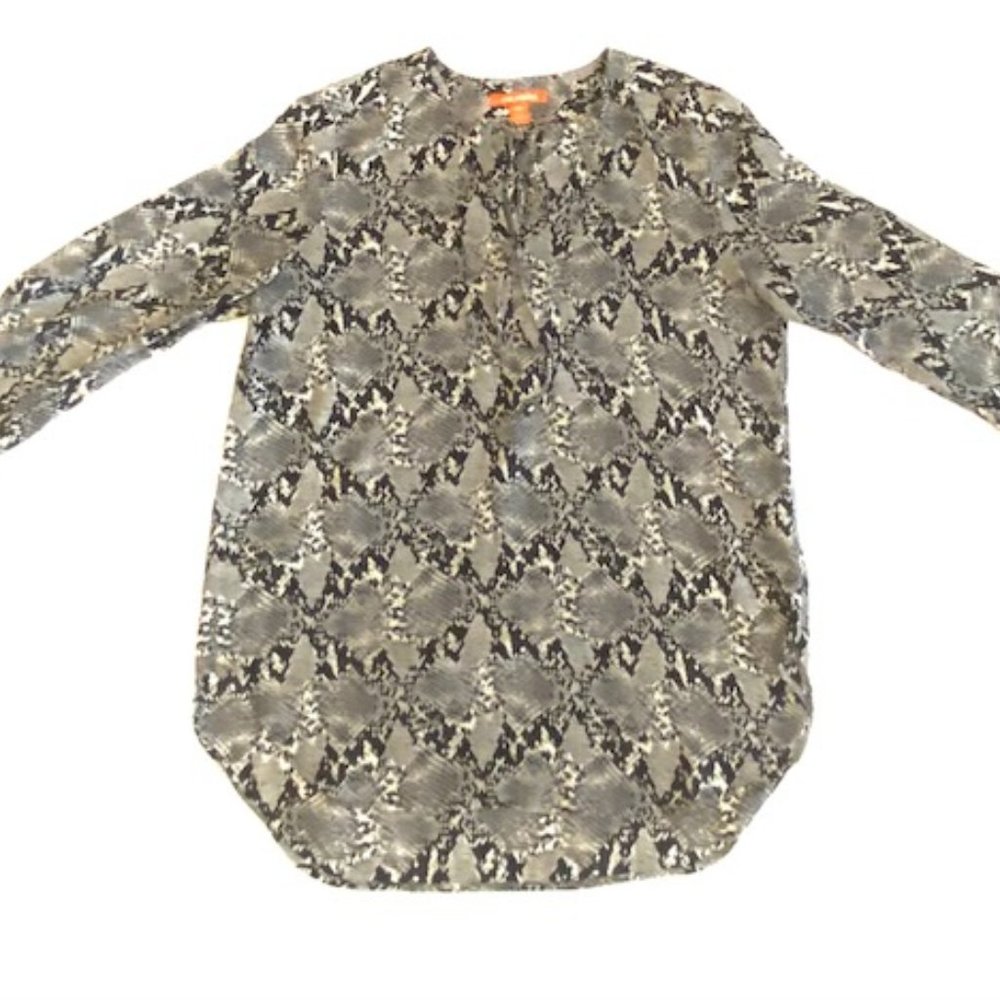 Joe Fresh Snake Print Blouse with Tie Front + Size Medium + Long Sleeve
